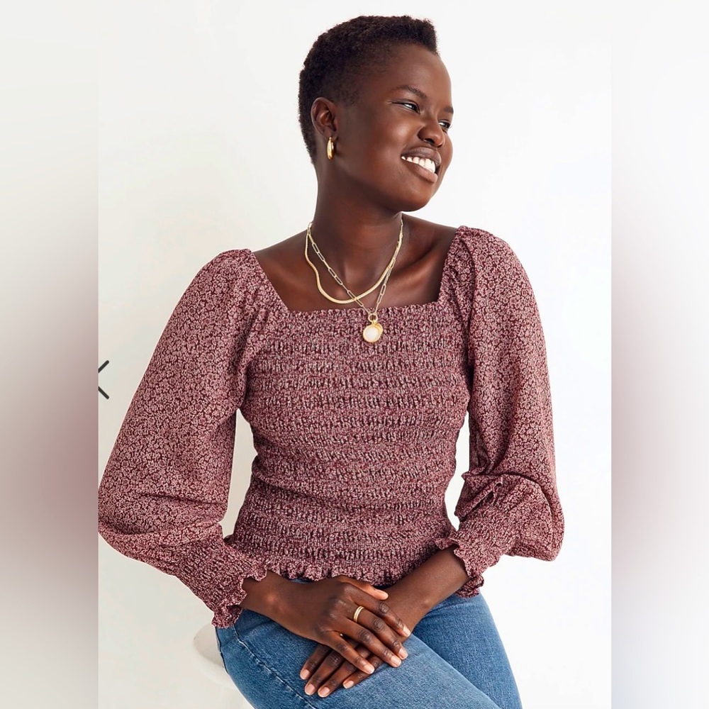 Madewell Lucie Bubble-Sleeve Smocked Top